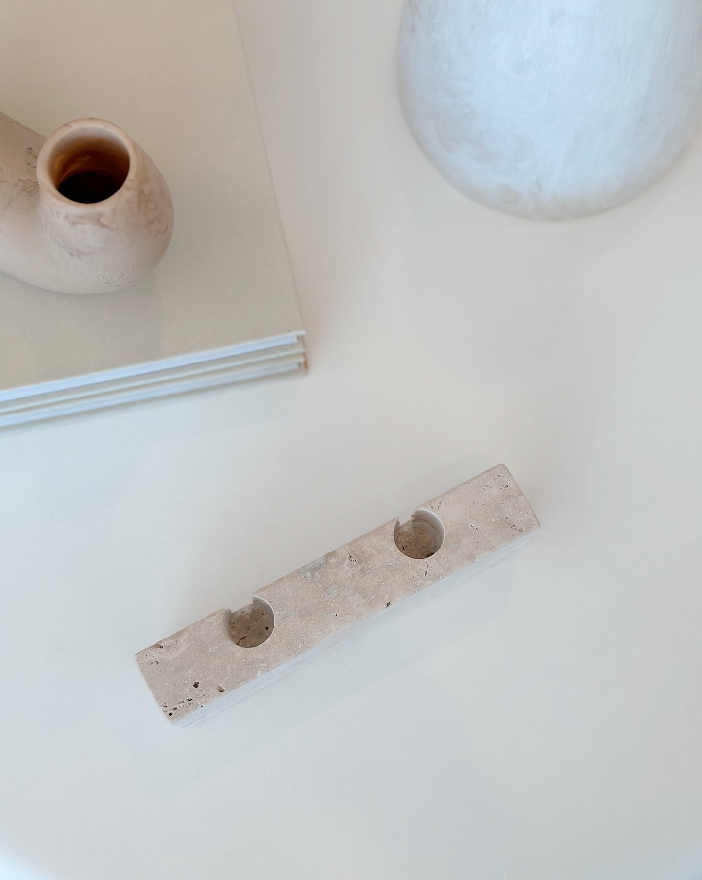 TRAVERTINE DUO CANDLESTICK - SECONDS