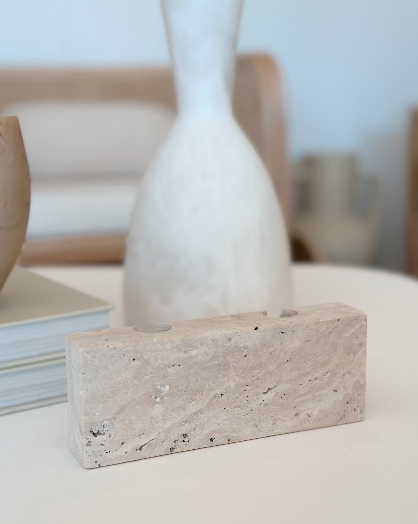 TRAVERTINE DUO CANDLESTICK - SECONDS