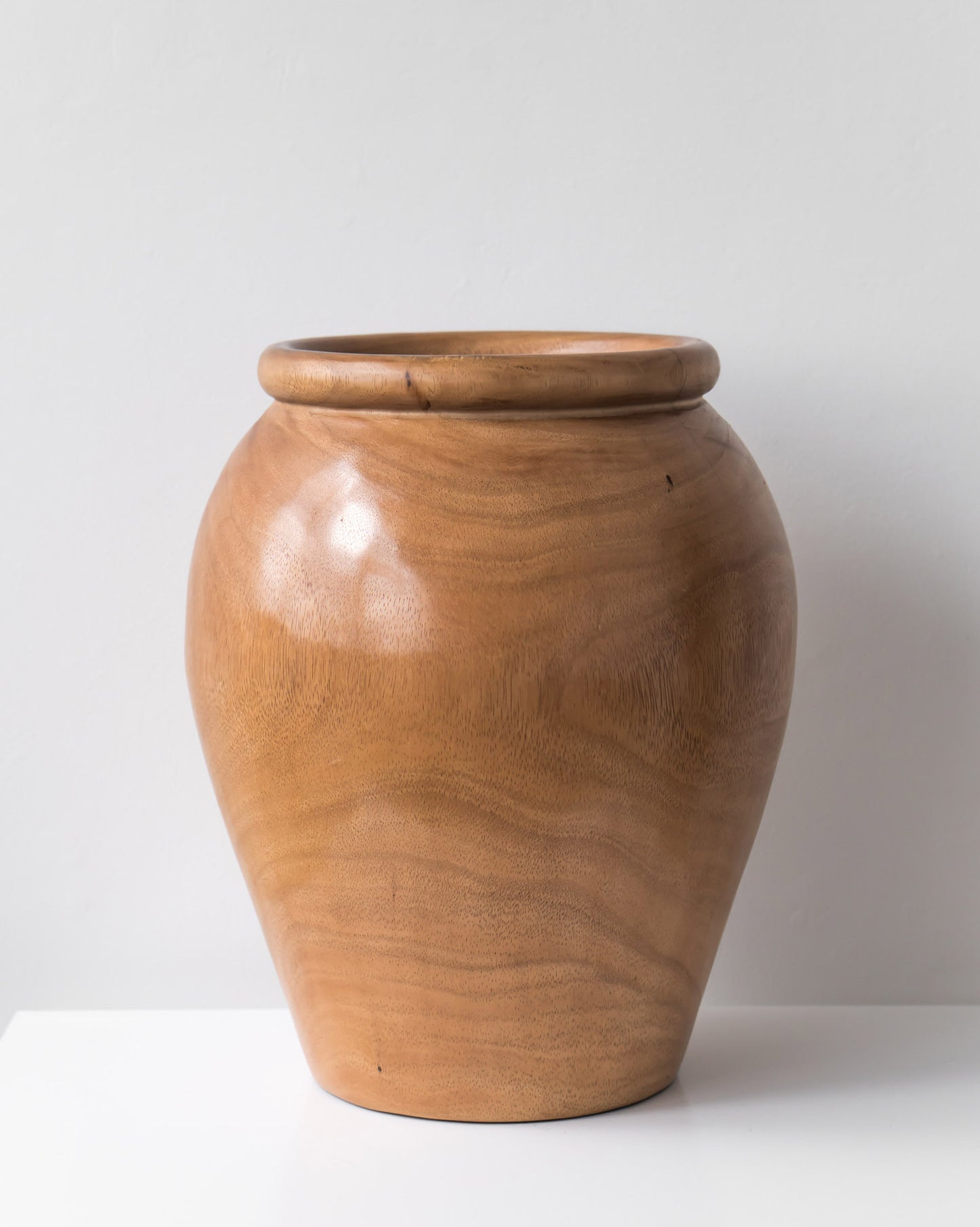 SCULPTURED TEAK VASE SHORT