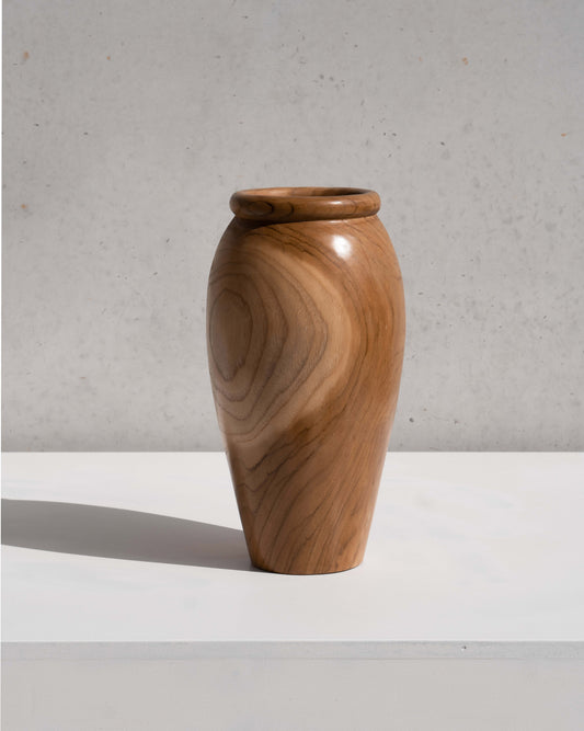 SCULPTURED TEAK VASE TALL